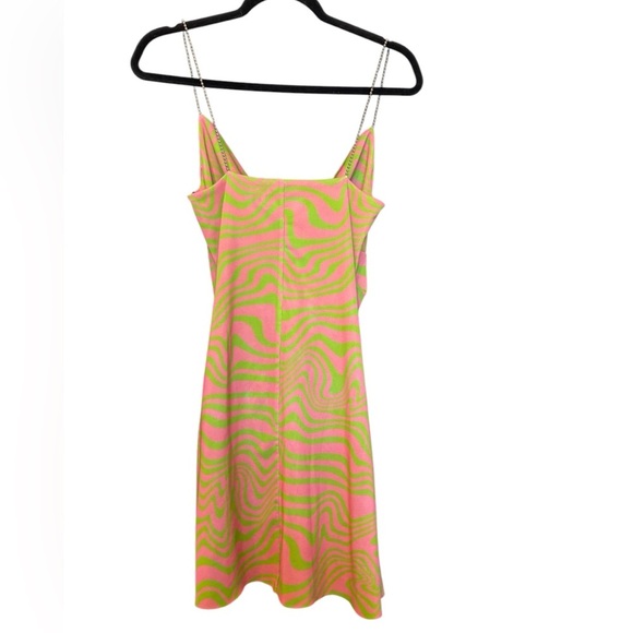Maisie Wilen Printed Green Pink Stretch Mesh Mini Dress Size Small - Picture 4 of 8